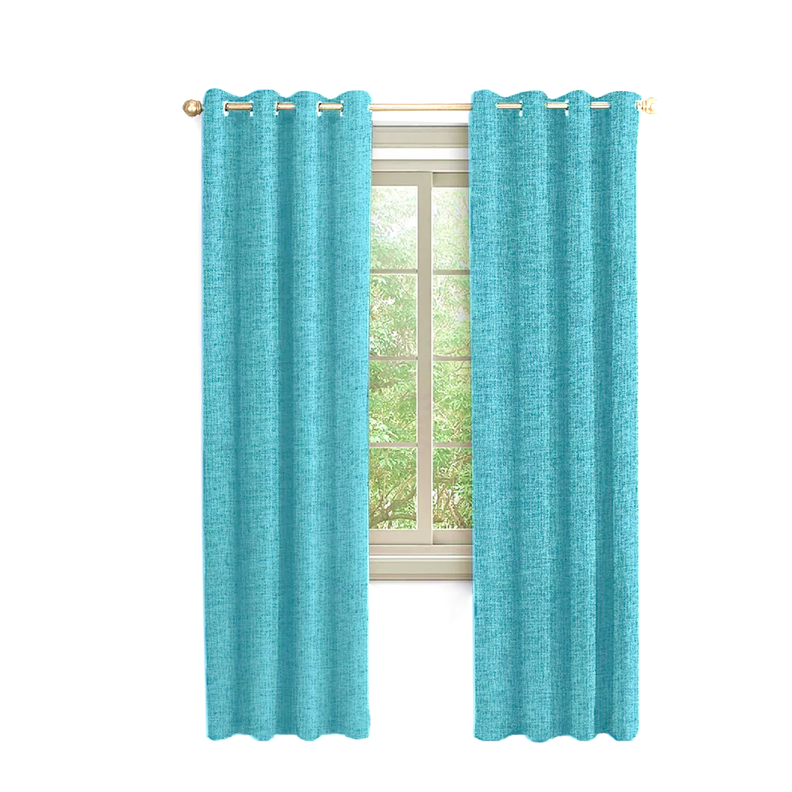 Cortina Turquesa Blackout 100%, 2 Paños De 220x140cm Textura Lino-0