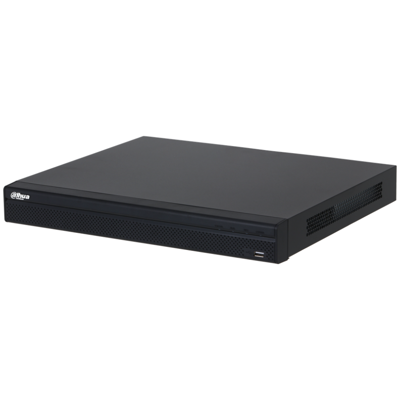NVR Dahua 16 canales soporta camaras hasta 12 MP 2 HDD hasta 20TB soprota IA. Negro