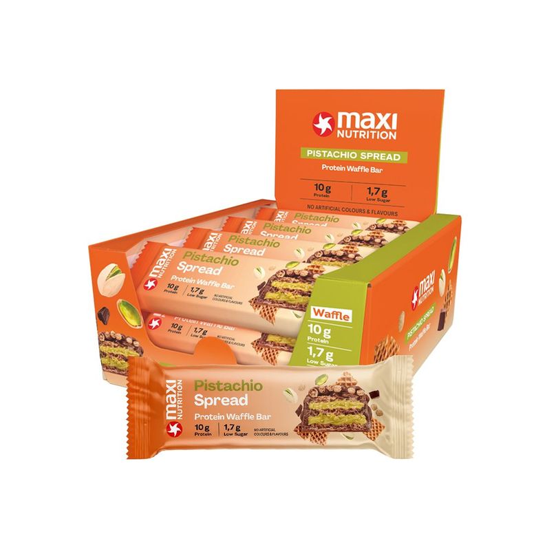 Caja Waffle Bar 12 Unid Pistachio Spread - Maxi Nutrition