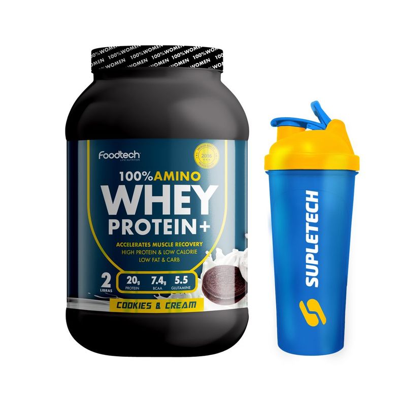 100% Amino Whey Protein 2 lb -Foodtech CookiesCream+Shaker W-0