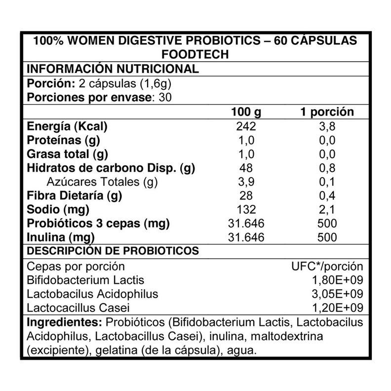 100% Women Digestive Probiotics 60 caps - Foodtech-1