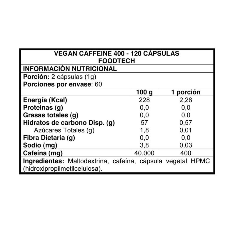 Vegan Caffeine 400 120 caps - Foodtech-1