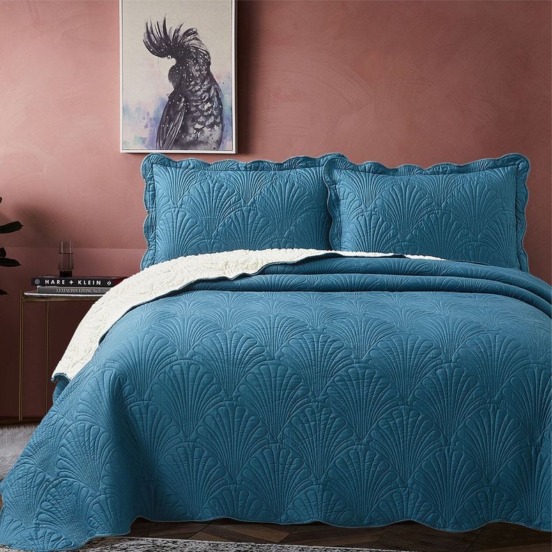 Quilt Sherpa 1,5 Plazas Paris Liso Petroleo-4