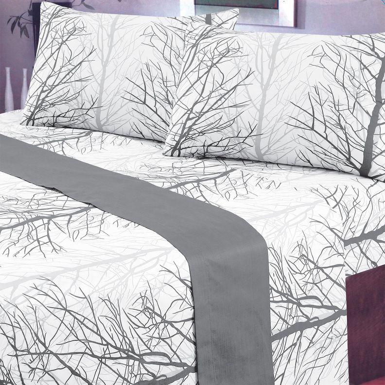 Juego de Sabanas T144 1 Plaza Forest Grey-3