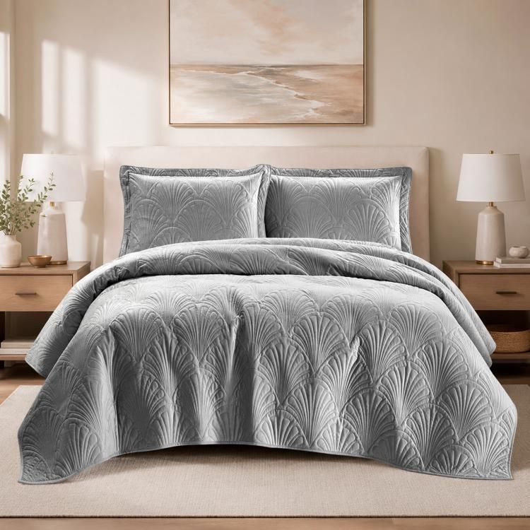 Quilt Liso Velvet Paris Gris Perla 1,5 Plaza