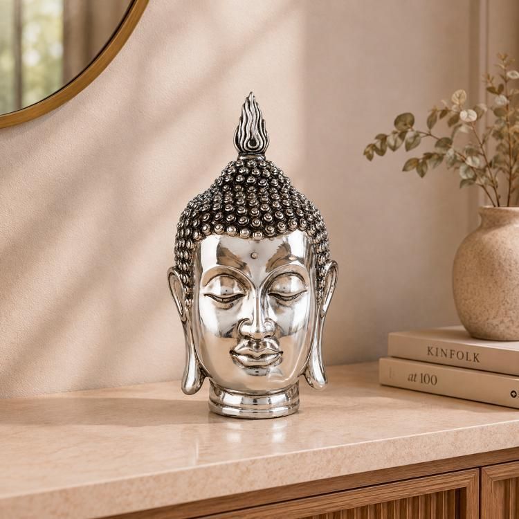Figura Decorativa Buda Cabeza Jodhpur Silver Plateado Metalico