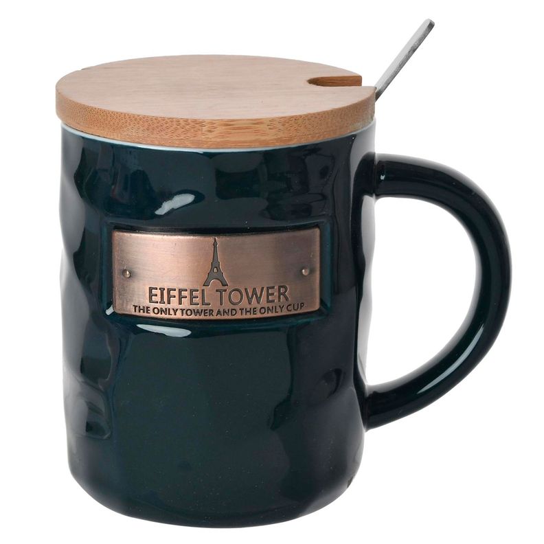 Jgo Tazón Decorativo Eiffel C/Tapa y Cuchara Negro-2