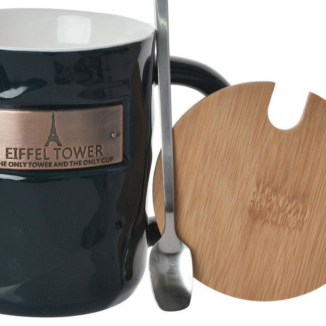 Jgo Tazón Decorativo Eiffel C/Tapa y Cuchara Negro-1