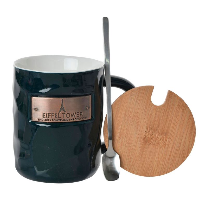 Jgo Tazón Decorativo Eiffel C/Tapa y Cuchara Negro-0