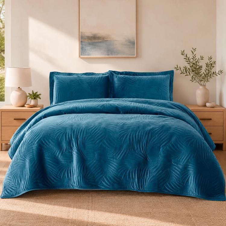 Quilt Liso Velvet Ibiza Petroleo Superking Azul Petroleo