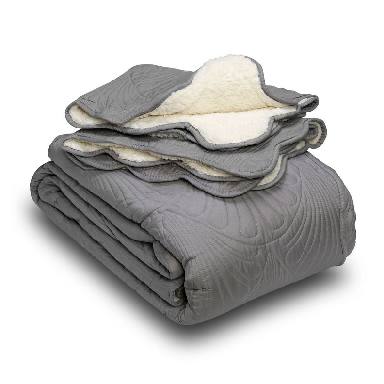 Quilt Sherpa 2 Plazas Paris Liso Gris-1