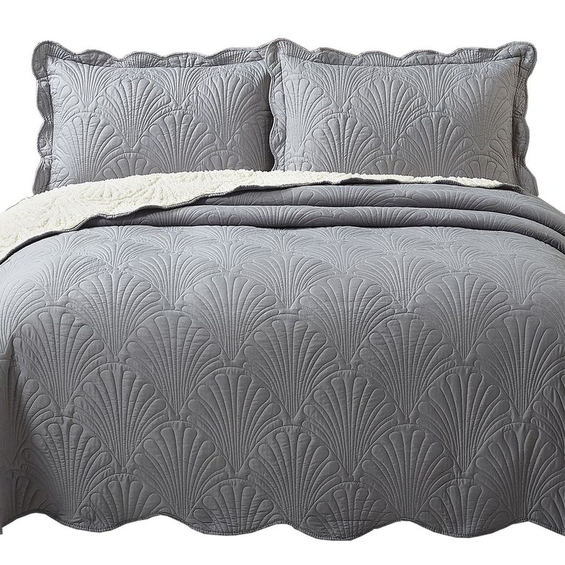 Quilt Sherpa 2 Plazas Paris Liso Gris-0