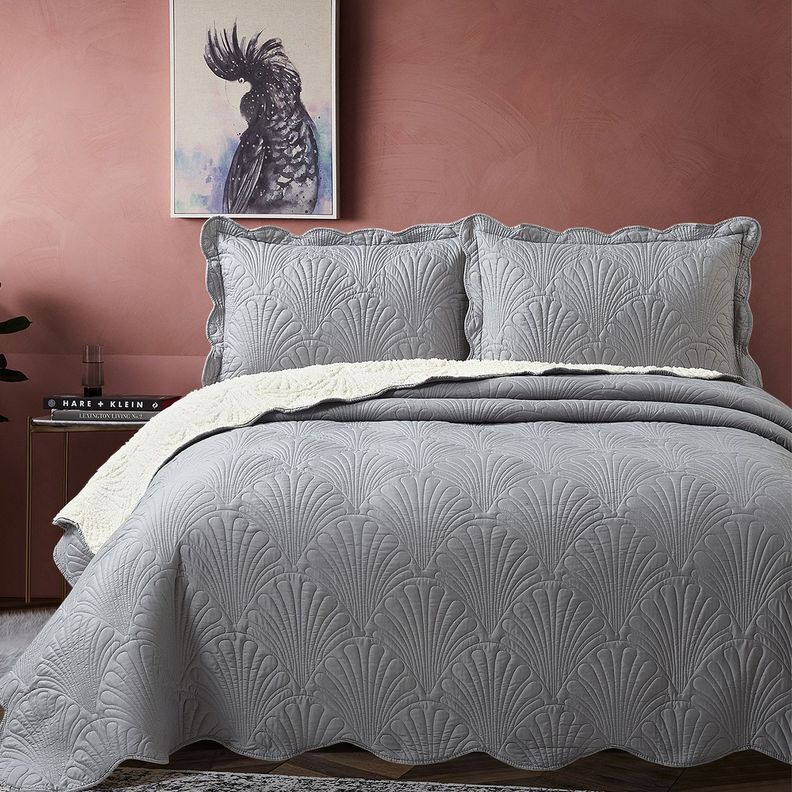 Quilt Sherpa 2 Plazas Paris Liso Gris-4