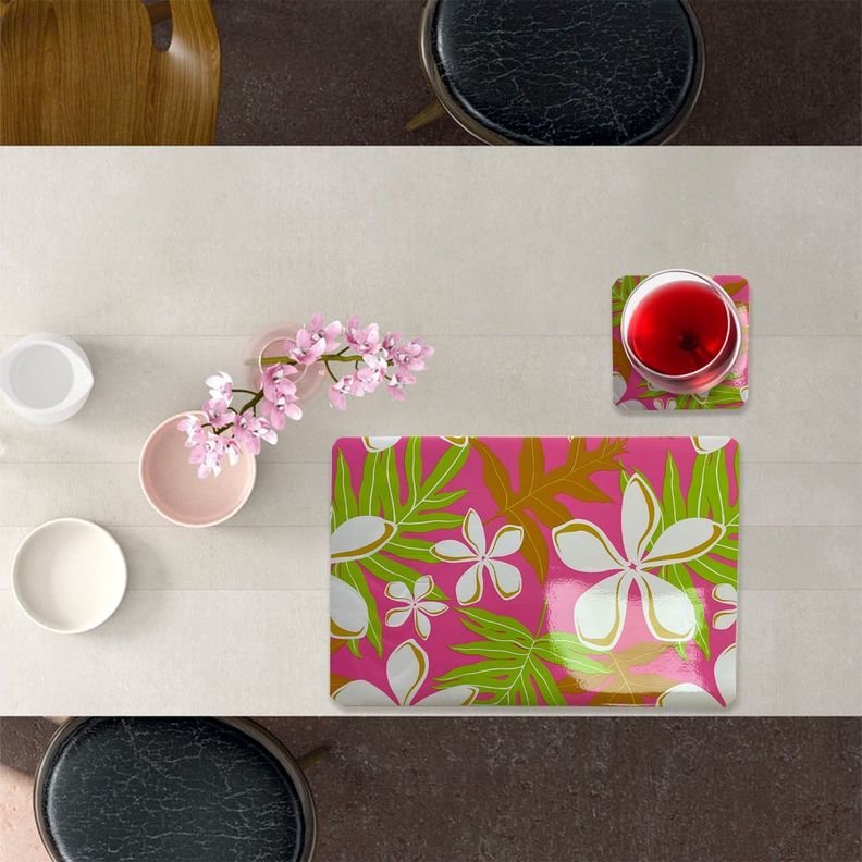 Set 4 Individuales Más 4 Posavasos Floral 8 Piezas-5