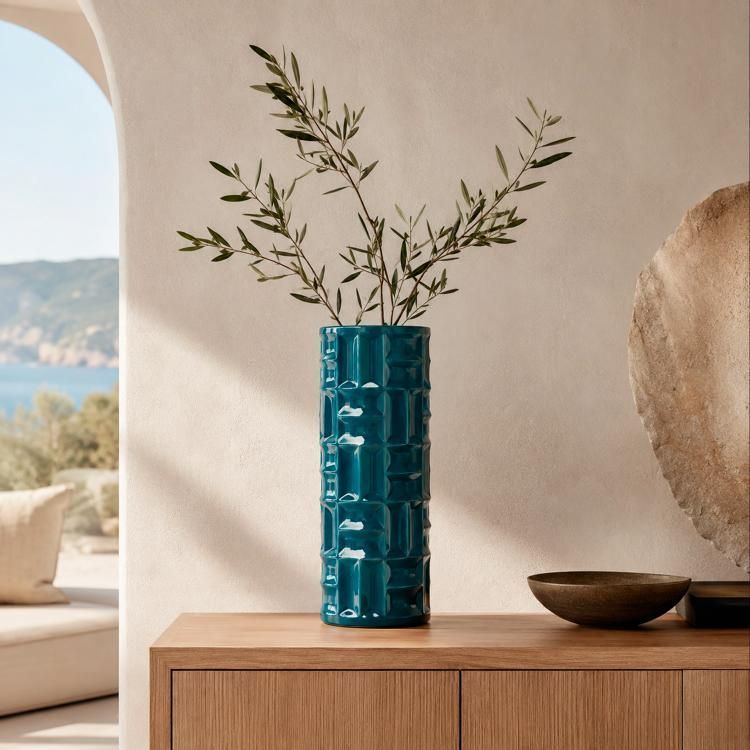 Jarron Decorativo Santorini Blue Azul Petroleo