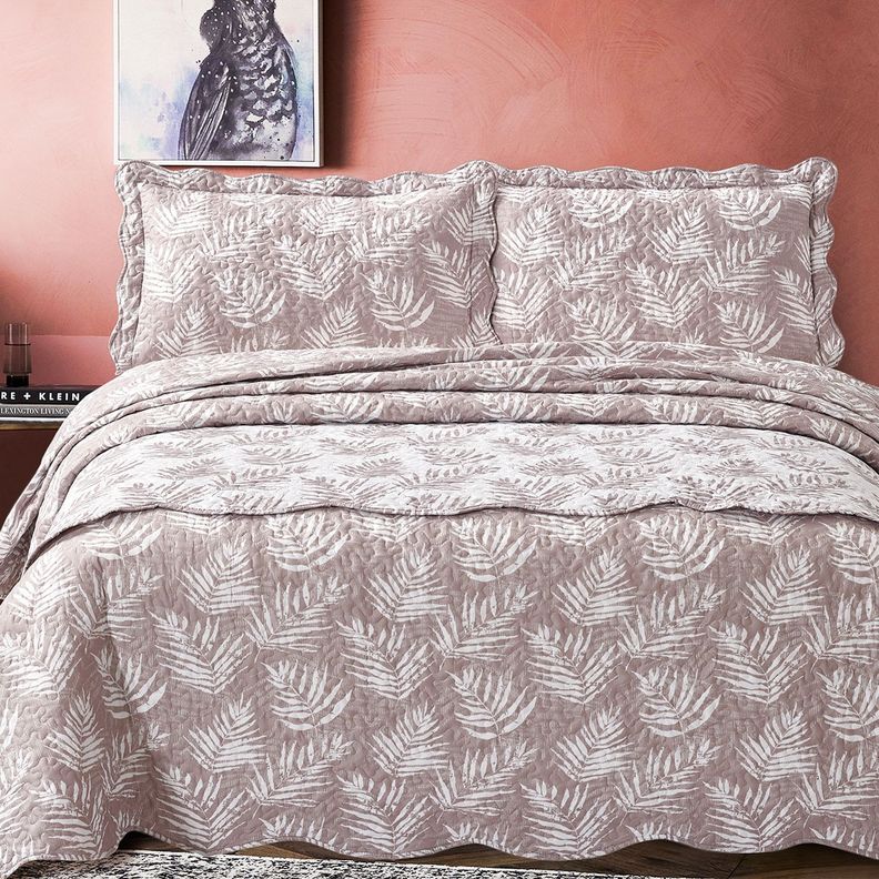 Quilt Con Piecera Helechos Ocre 2 Plazas-2