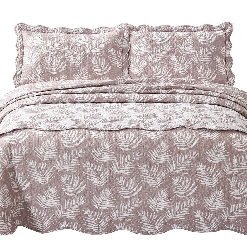 Quilt Con Piecera Helechos Ocre 2 Plazas-0