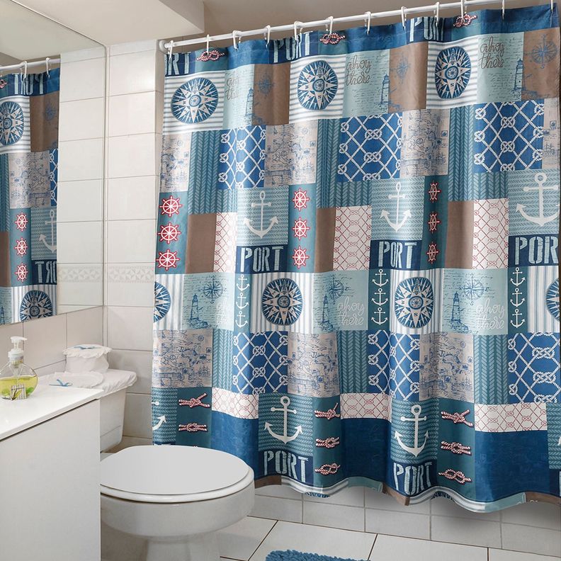 Cortina para Baño Diseño Marina con Forro-2