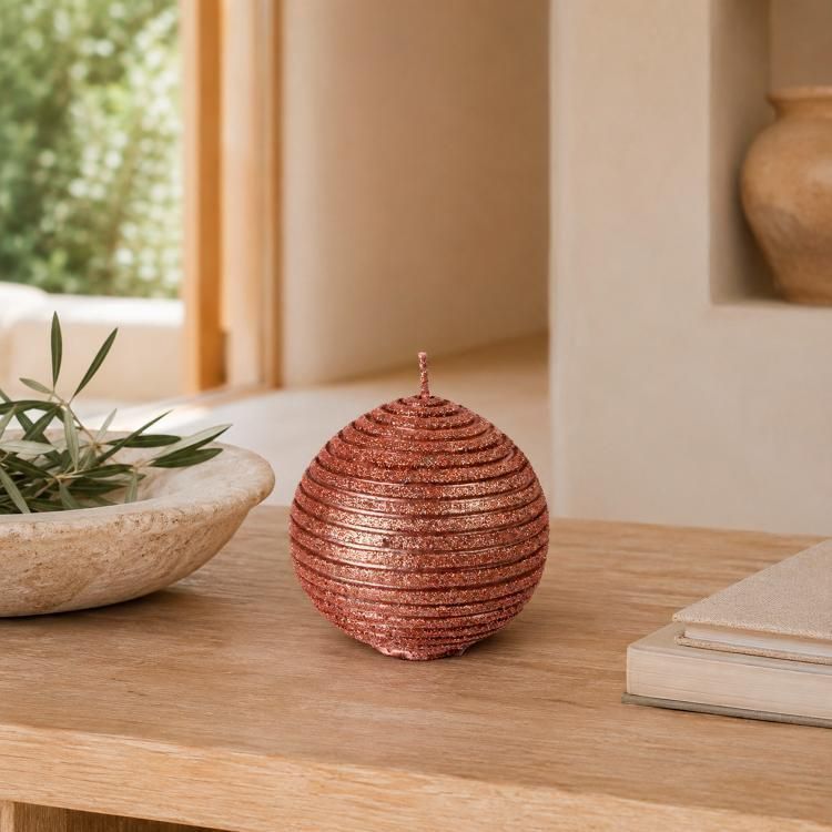 Vela Decorativa Ranuras Palo Rosa Bola