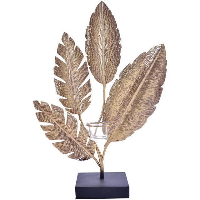 Figura Decorativa Portavela Hojas Gold Grande-0