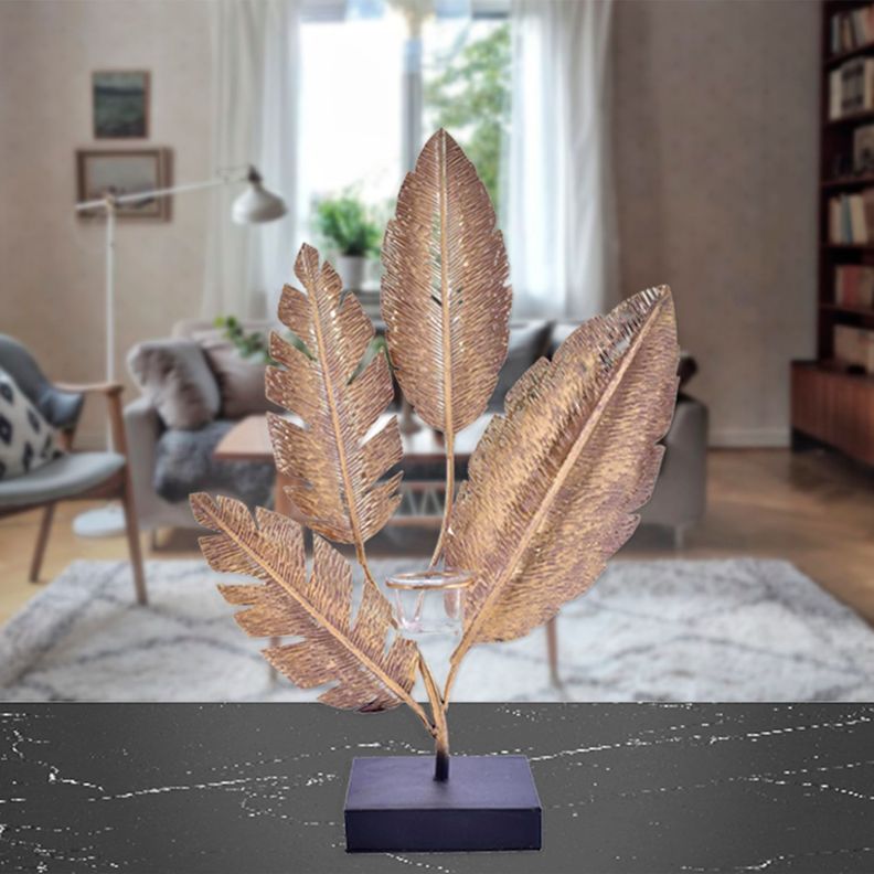 Figura Decorativa Portavela Hojas Gold Grande-3