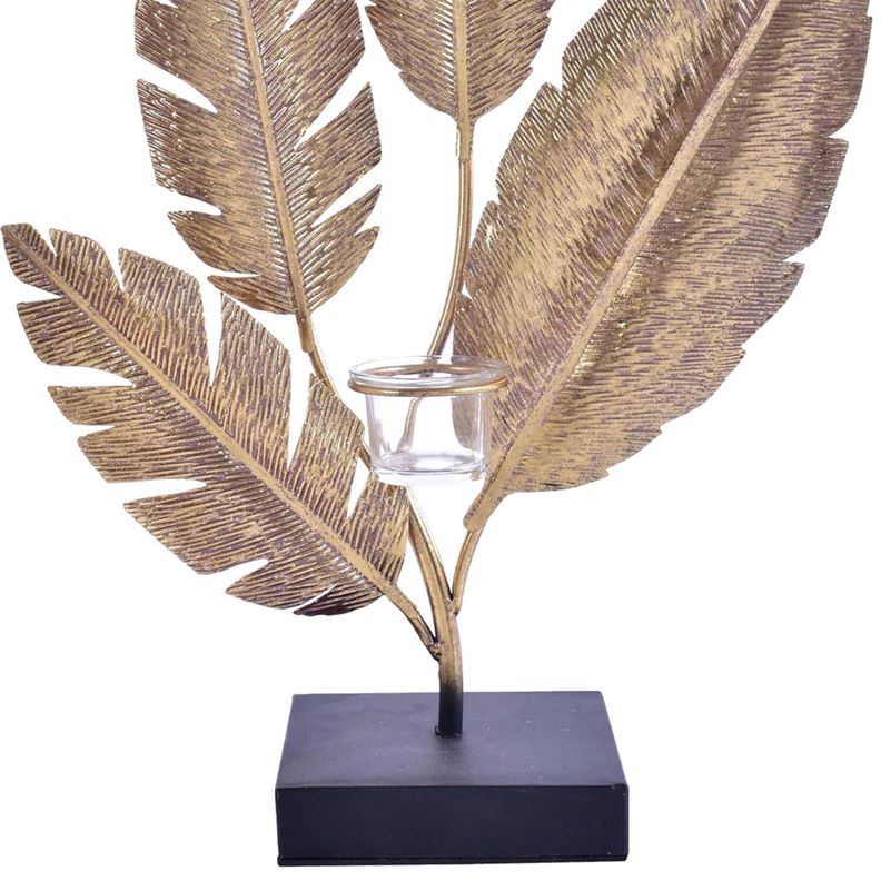 Figura Decorativa Portavela Hojas Gold Grande-1