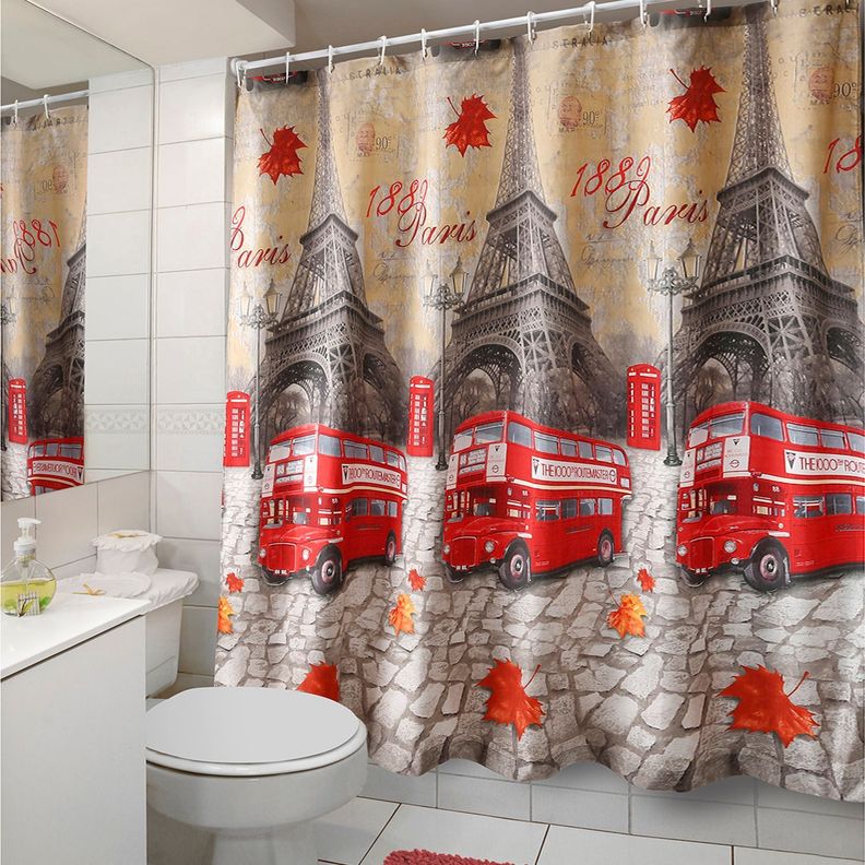 Cortina para Baño Diseño Vintage con Forro-2