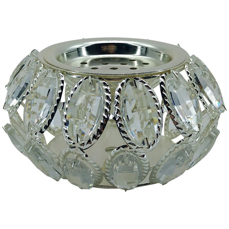 Portavela Decorativa Verdun Ovalada Silver Plateado Metalico