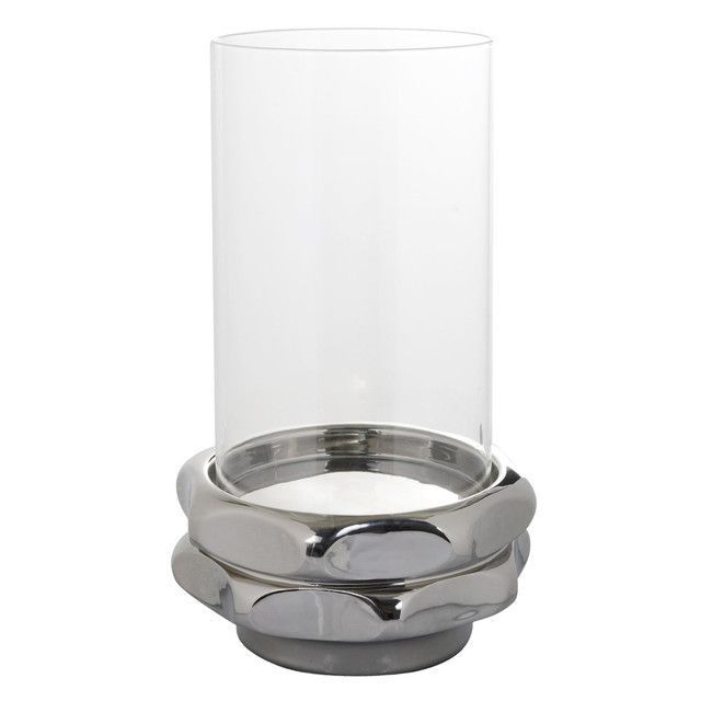 Portavela Decorativo Tuerca Angosto Plateado Metalico