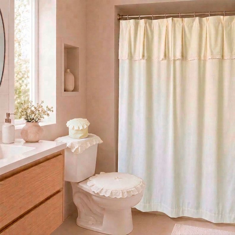 Juego de Cortina para Bano 6 Pzas Broderie Beige Crema