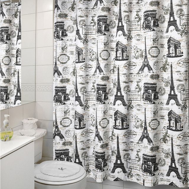Cortina para Baño Diseño Postales con Forro-2