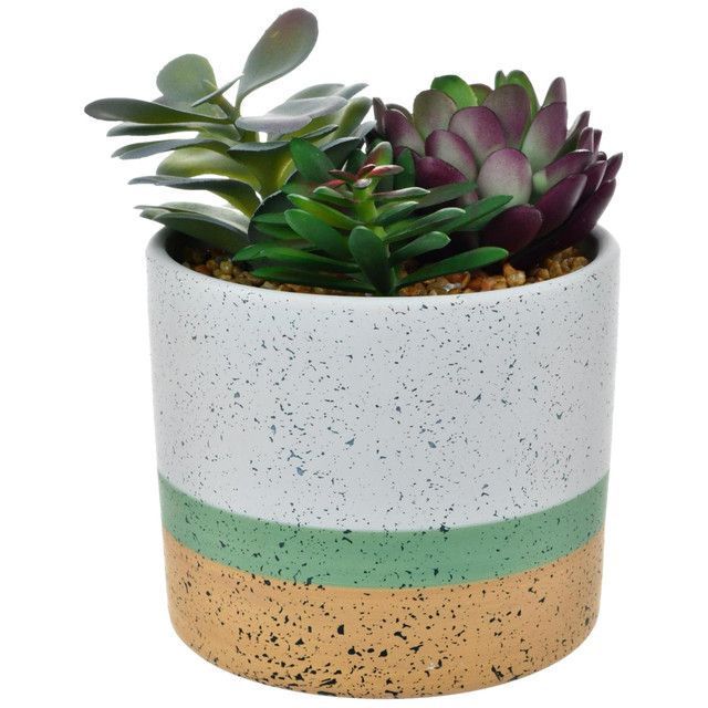 Suculenta Decorativa Maceta Artdeco Gris
