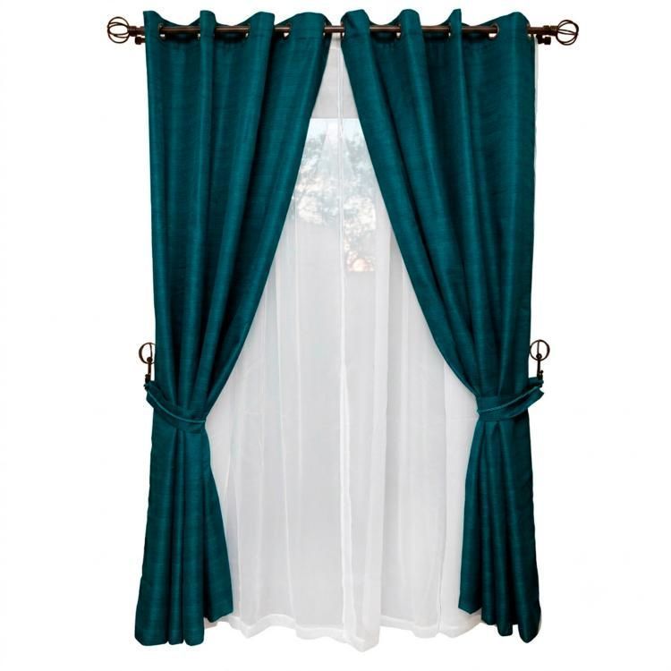 Set Cortina Rustica Con Argolla 8 Piezas Petroleo Azul Petroleo