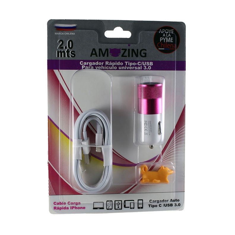 Cargador Rápido Tipo-C/USB para vehículos con Cable USB a IPhone-2