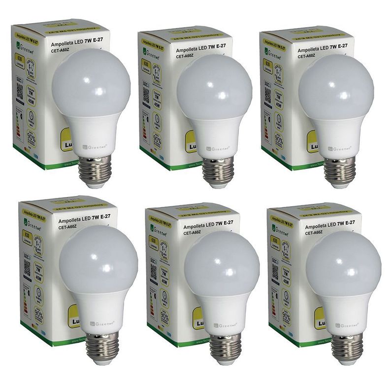 Ampolleta Led de 7W.E27.Luz Cálida/ x 6 Unidades-0