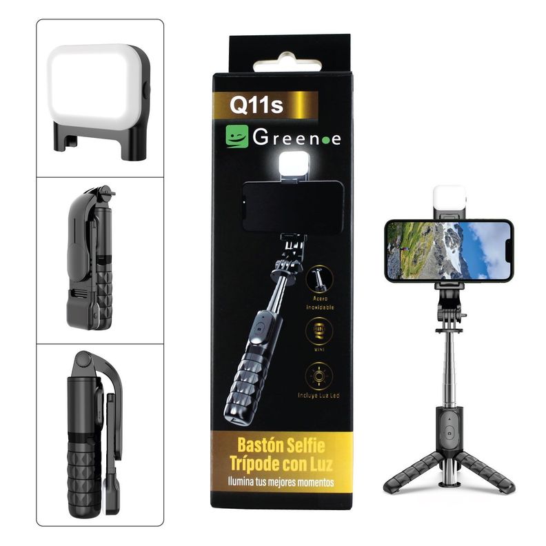 Bastón Selfie Trípode con luz LED y control remoto Bluetooth Q11s-0