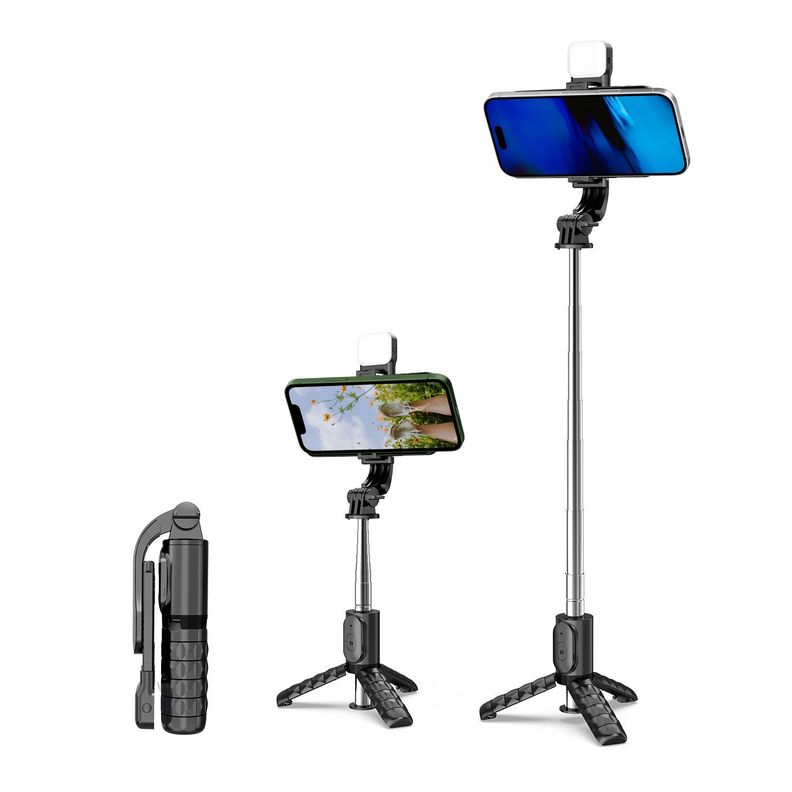 Bastón Selfie Trípode con luz LED y control remoto Bluetooth Q11s-1