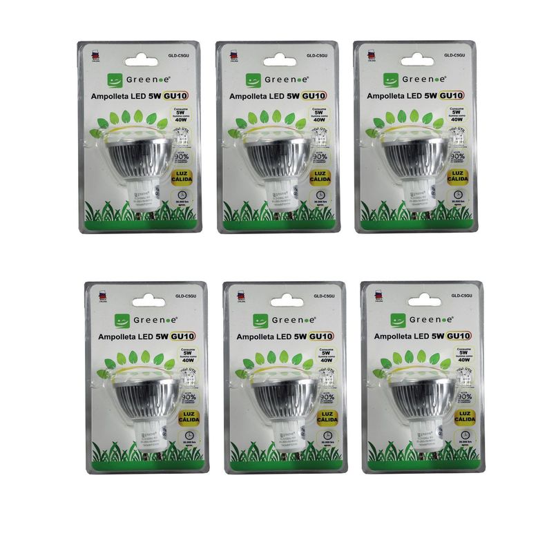 Ampolleta Led de 5W. GU10.Luz Cálida/ X 6 Unidades-0