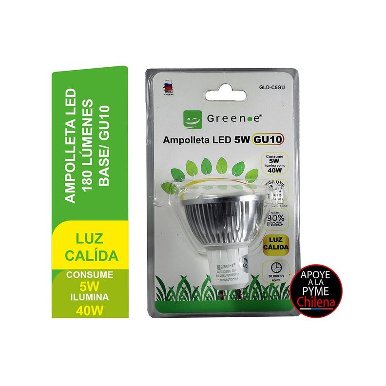 Ampolleta Led de 5W. GU10.Luz Cálida/ X 6 Unidades-2