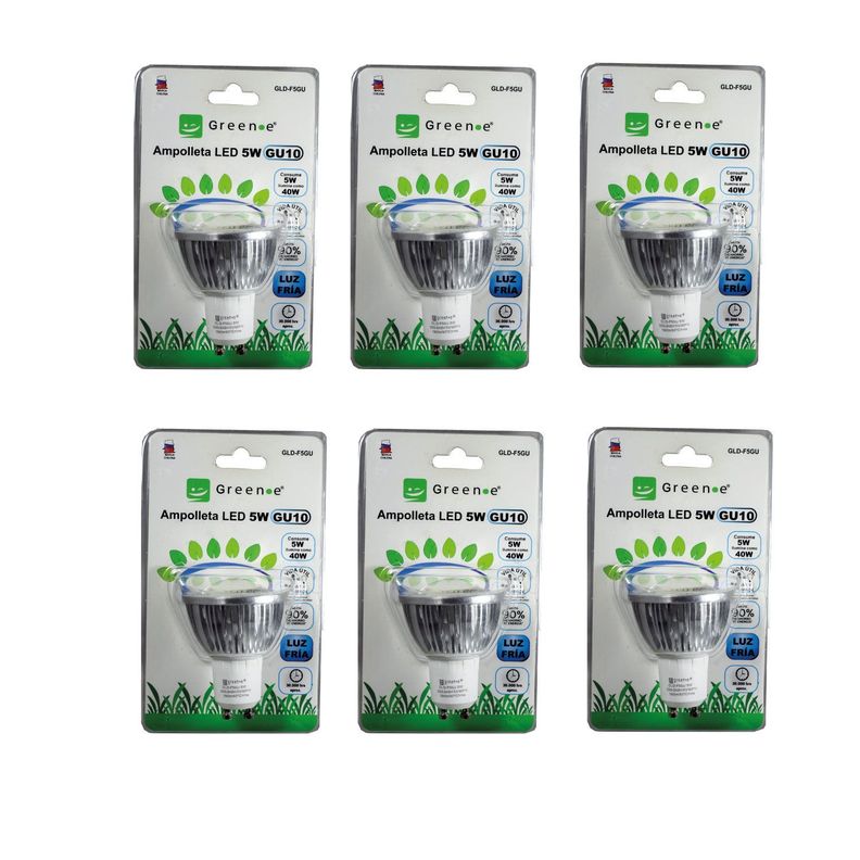 Ampolleta Led de 5W. GU10.Luz Fría/ X 6 Unidades.-0