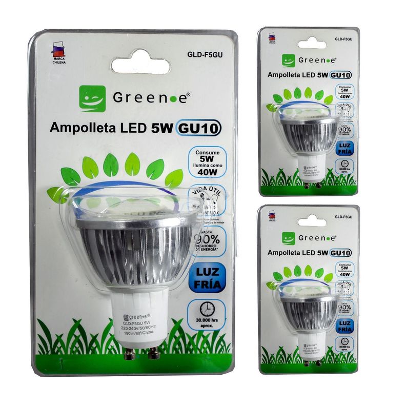 Ampolleta Led de 5W. GU10.Luz Fría/ X 3 Unidades.-0