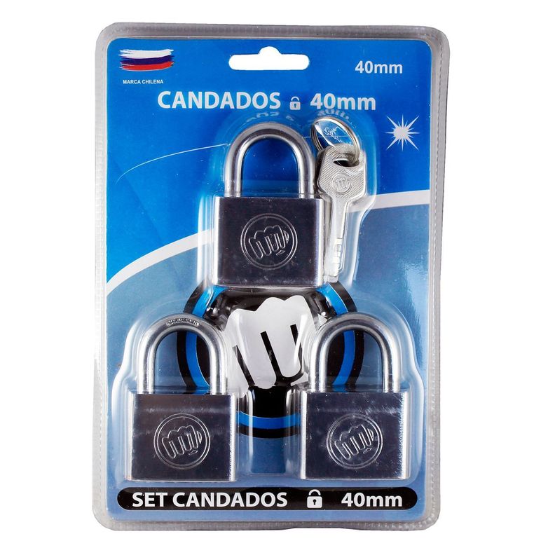 Set de 3 Candados de Acero Inoxidable de 40 mm-0