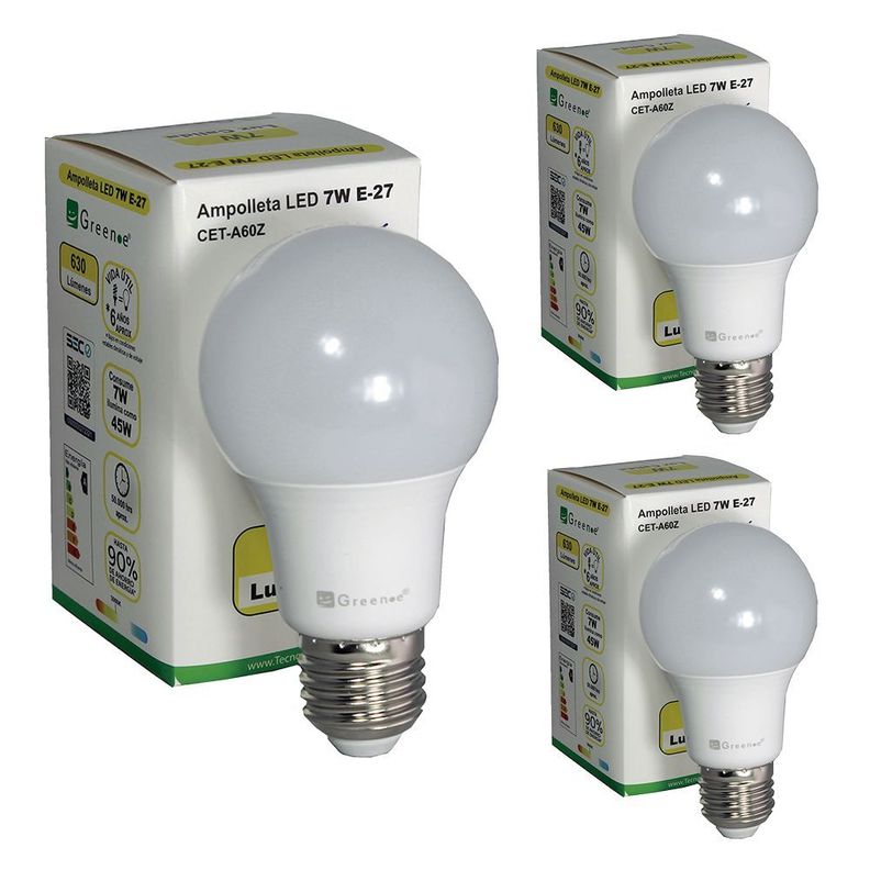 Ampolleta Led de 7W.E27.Luz Cálida/ x 3 Unidades-0