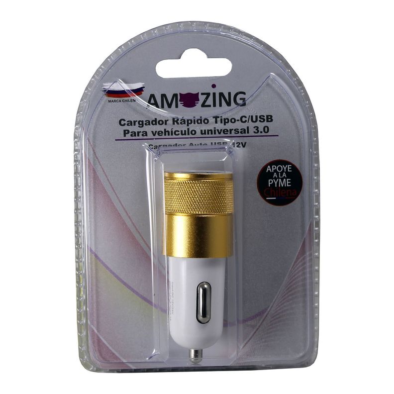 Cargador portátil de carga rápida para vehículos. Tipo C USB Dorado-0
