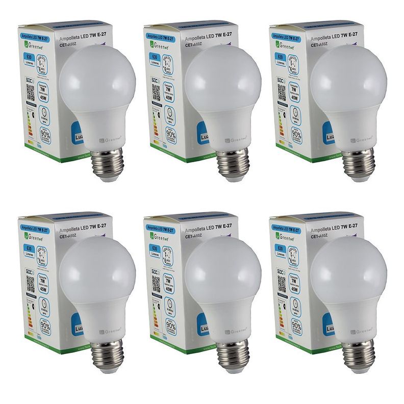 Ampolleta Led de 7W.E27.Luz Fría/ x 6 Unidades-0