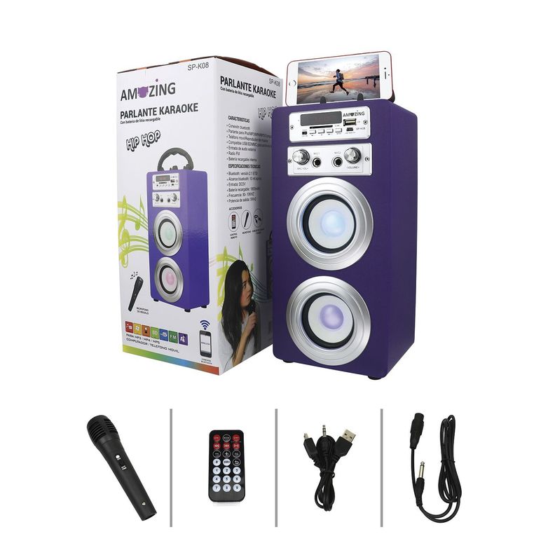 Parlante Bluetooth karaoke HIP-HOP. Lila