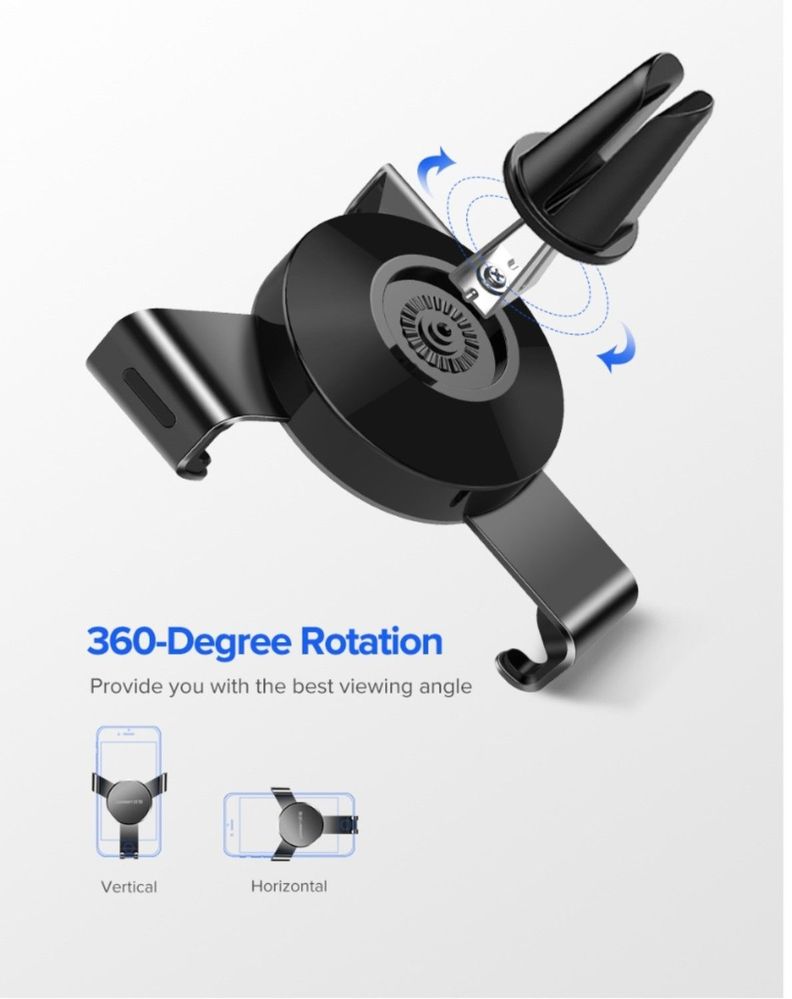 SOPORTE CELULAR MULTI-ANGULO AJUSTE POR GRAVEDAD PARA REJILLA DE VENTILACION AUTOMOVIL UGREEN LP130-2