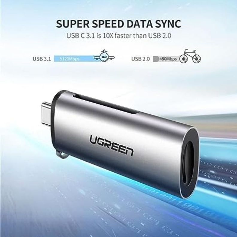 LECTOR 2EN1 MULTI-TARJETA DE MEMORIA USB-C 3.1 (SD/MICROSD) ALUMINIO SILVER UGREEN CM184-2