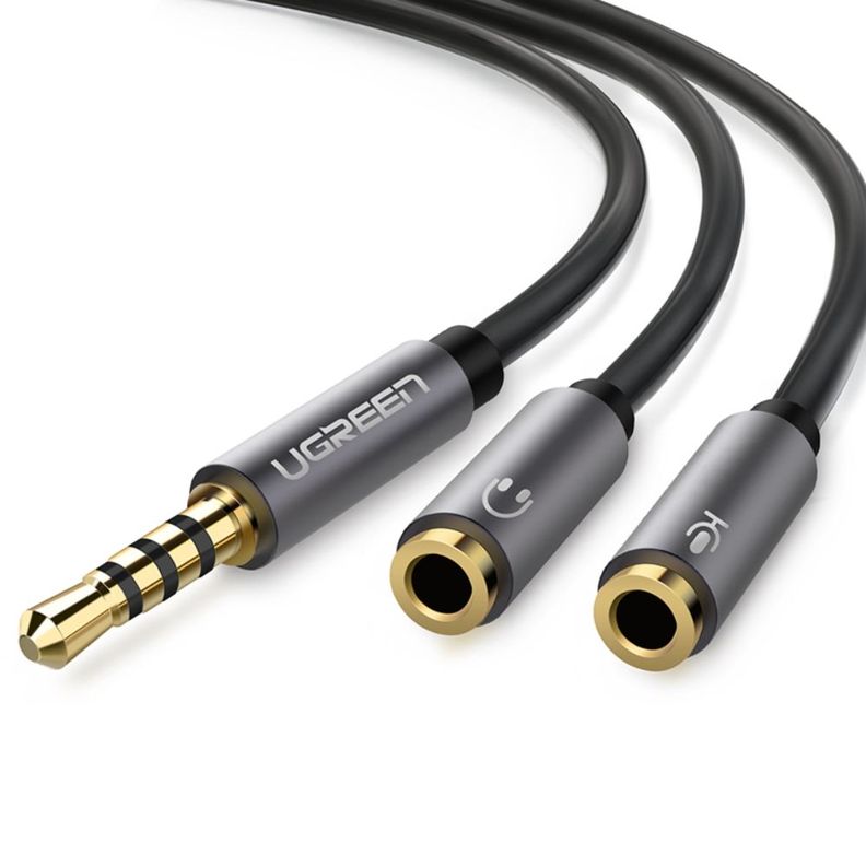 CABLE DE AUDIO SPLITTER M/2H ESTEREO PLUG 4 POLOS 3.5MM/2 JACK 3.5MM (SOPORTA MICROFONO) 20CM NEGRO