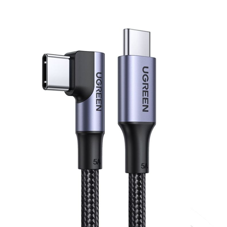 CABLE CURVO USB-C/USB-C PD 5A MAX TRENZADO 3M NEGRO UGREEN US334-0